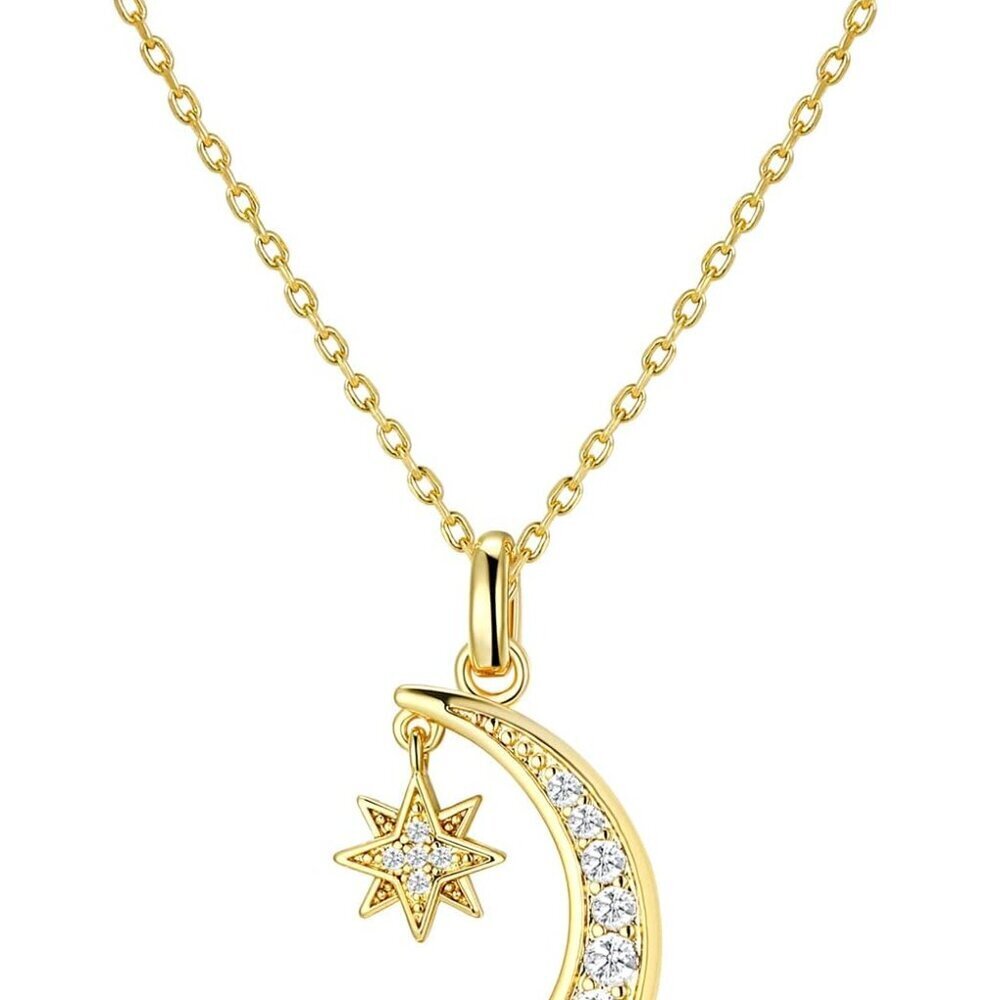 Gold Plated Moon Necklace for Women, Moon and Star Pendant Dainty Trendy Gold Ch